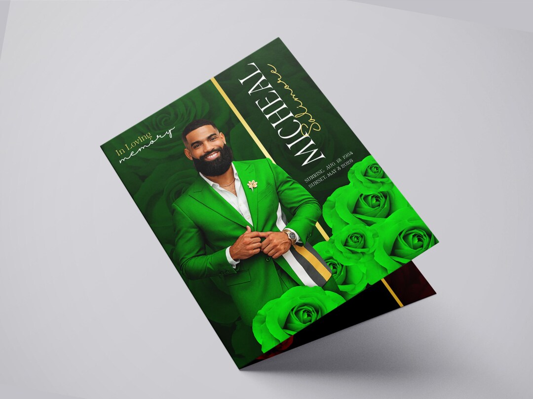 Funeral Program Green Rose 17x11 Bifold Funeral Program Tabloid Funeral ...