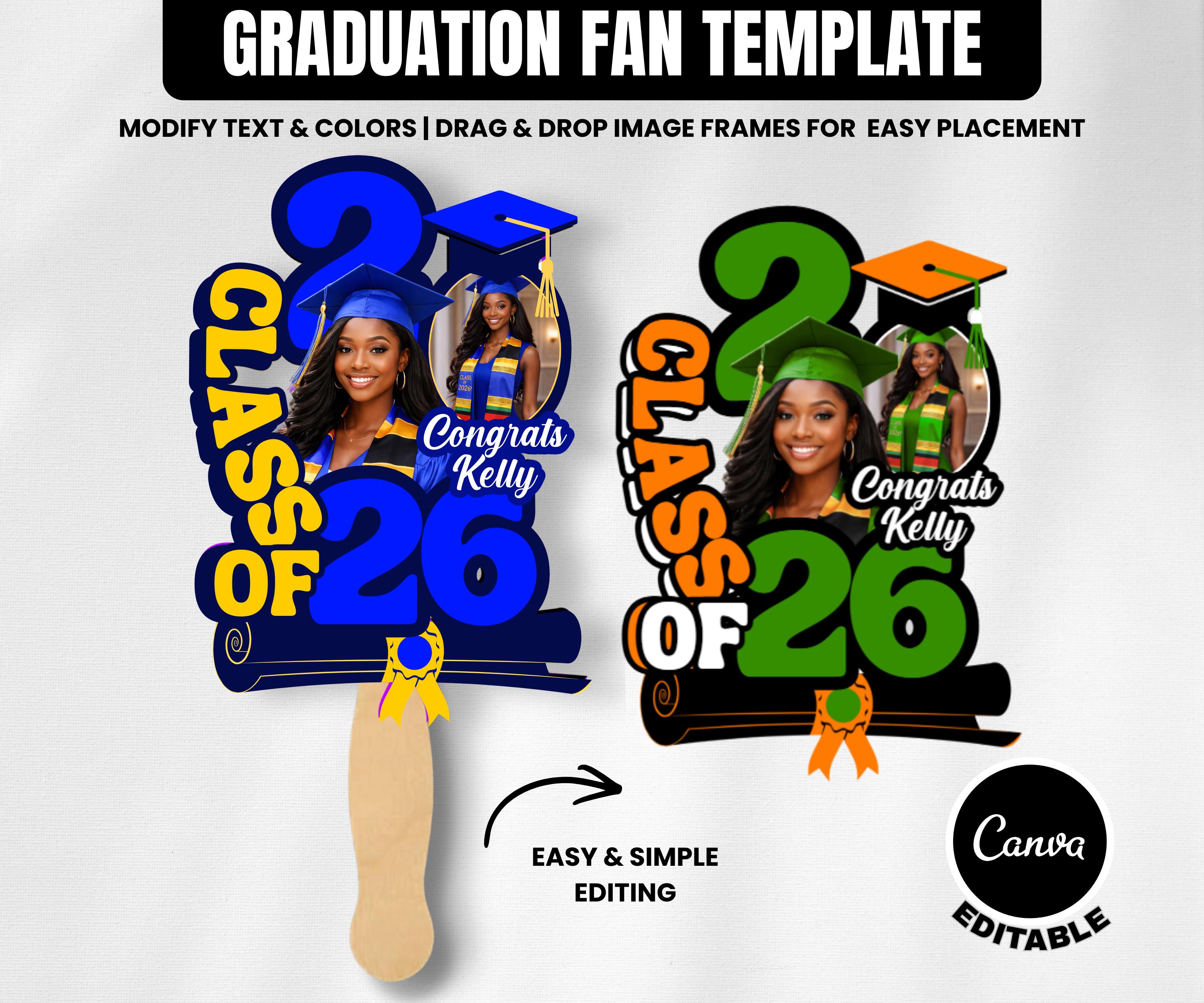 Graduation Fan Template Grad Fan Canva Graduation Paddle Fan Graduation ...