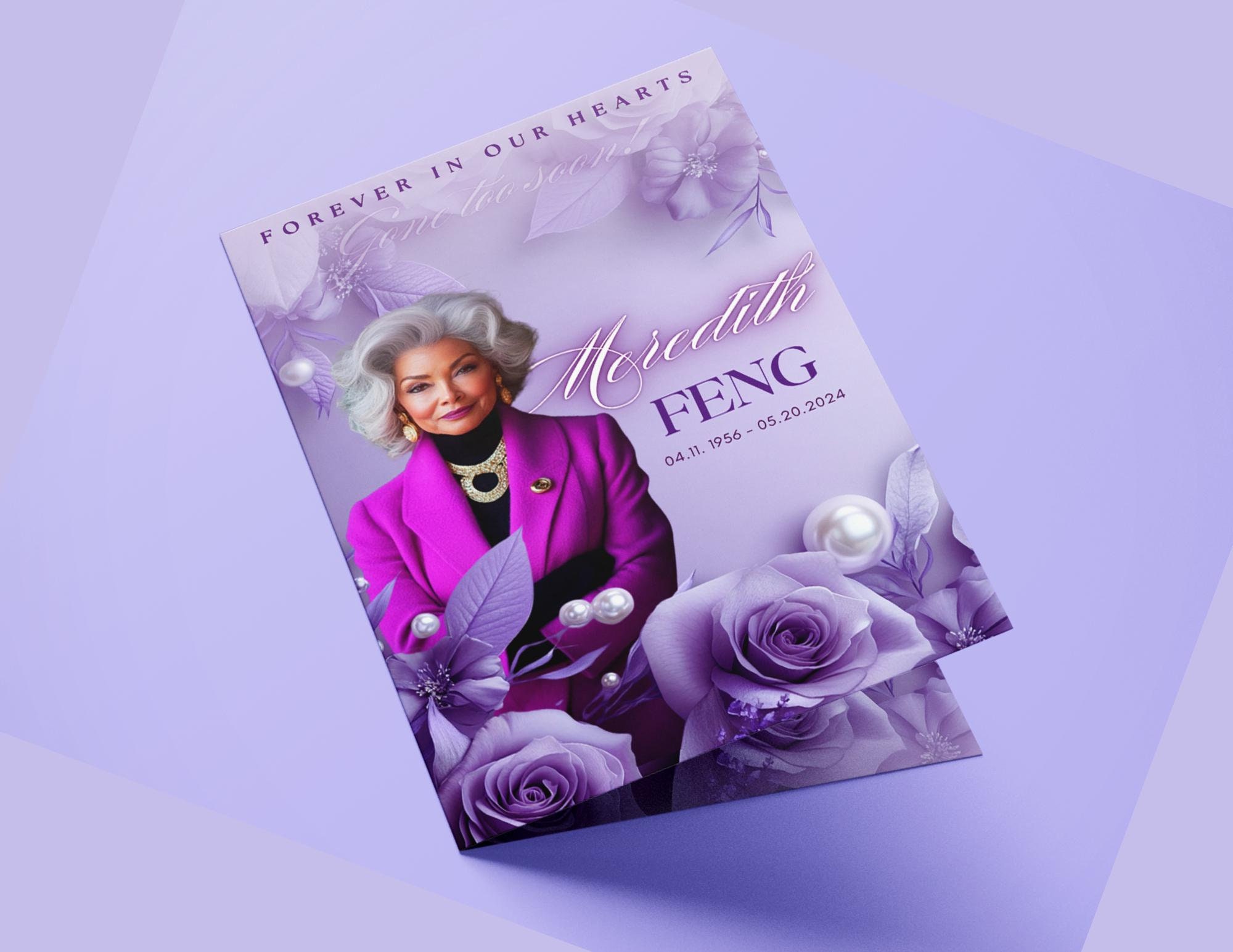 8.5x11 Purple Floral Funeral Program Template (8 Pages) | Bifold Funeral Program Template| Obituary| Purple Funeral Program| Memorial