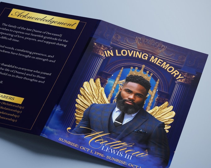 8.5x11 Luxury Dark Blue Funeral Program Template (8 Pages) Bifold