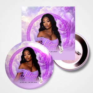 Bouton arrière pour épinglette commémorative rose pourpre| Pin's funéraire lavande | Bouton pour funérailles Canvas| Souvenir d'inhumation| Bouton commémoratif