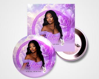 Purple Rose Memorial Pin Back Button Template| Lavender Funeral Pin Design| Funeral Button Design Canva| Burial Keepsake| Memorial Button