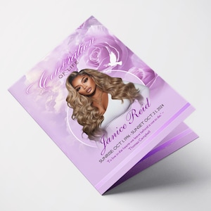 8.5x11 Lavender Purple Rose Funeral Program Template (8 Pages) | Bifold Funeral Program Template| Obituary| Purple Funeral Program| Memorial