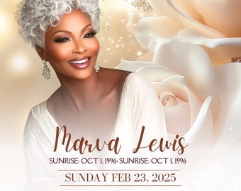 Plantilla de invitación para funeral de la Rosa Blanca / Volante de anuncio conmemorativo / Volante de anuncio de funeral Invitación de Canva / Invitación para funeral