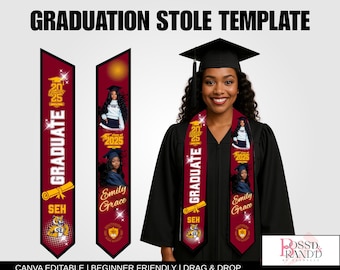 Graduation Stole 2026 Template Red 60"  Graduation Stole Design Canva Stole Template Class of 2026 stole