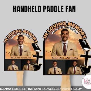 Beige Custom Funeral Fan Template| Funeral Fan Canva| Custom Funeral Fan|  Cream Paddle Fan Digital Template| Memorial Fan Design