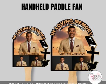 Beige Custom Funeral Fan Template| Funeral Fan Canva| Custom Funeral Fan|  Cream Paddle Fan Digital Template| Memorial Fan Design