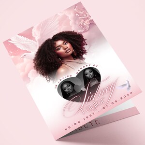 8.5x11 Pink Hearts Funeral Program Template (8 Pages) | Pink Bifold Funeral Program Template| Obituary| Pink heart Funeral Program| Memorial