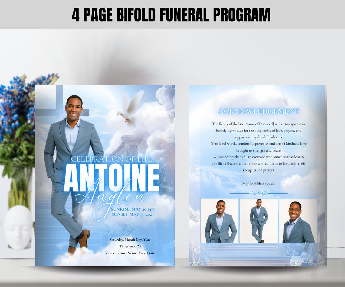 8.5x11 Blue Sky Funeral Program Template (4 Pages) | Bifold Size ...