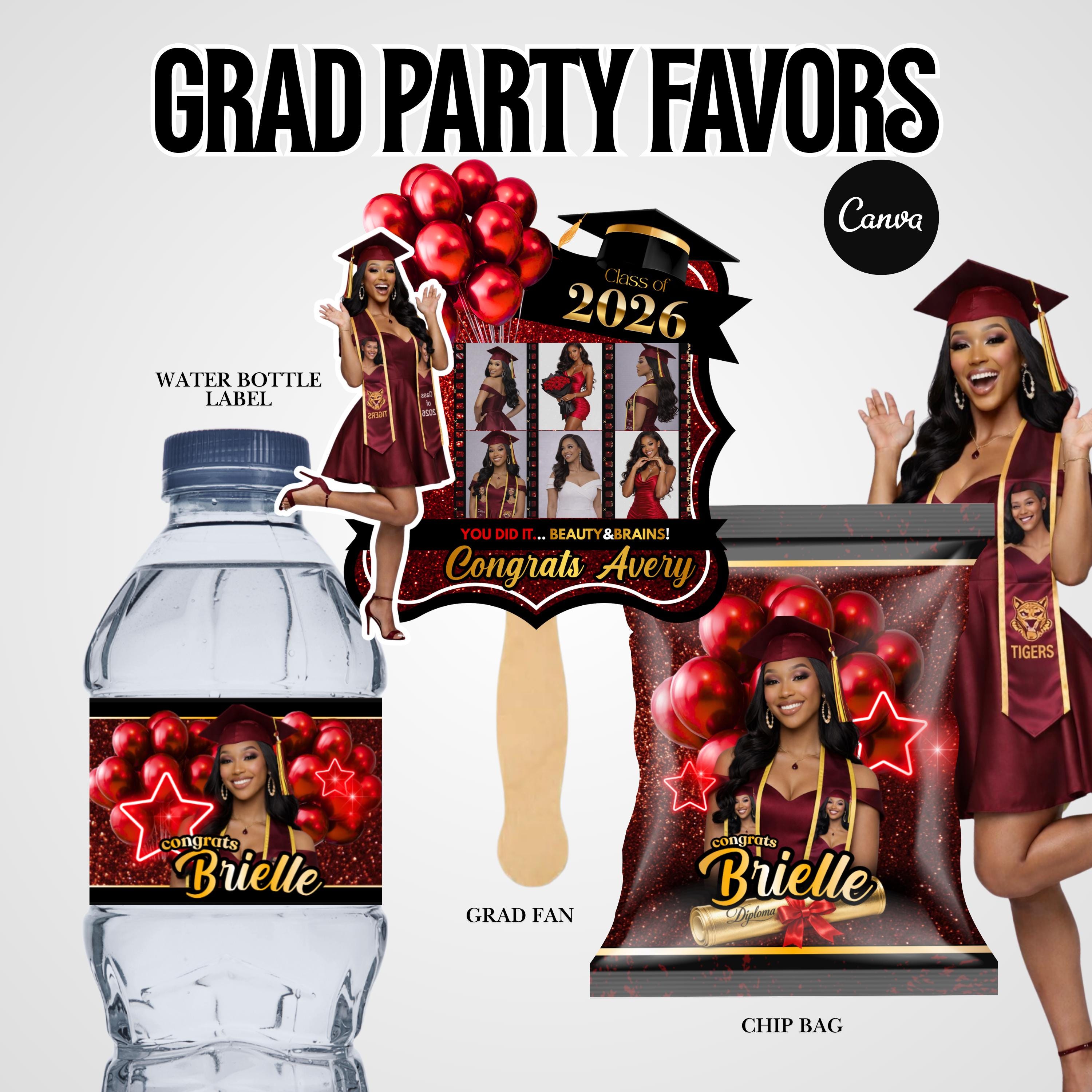 Graduation Party Favor Template Red and Gold Party Favor for Graduation ...