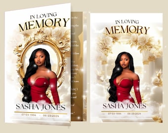 8.5x11 White & Gold Funeral Program Template (8 Pages) | Bifold Funeral Program Template| Obituary| Funeral Program| Memorial