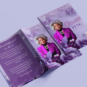 11x17 Purple Floral Funeral Program Template (8 Pages) | Bifold Funeral Program Template| Obituary| Purple Funeral Program| Memorial