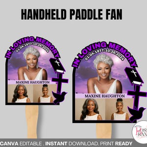 Purple Custom Funeral Fan Template| Funeral Fan Canva| Custom Funeral Fan| Paddle Fan Digital Template| Memorial Fan Design