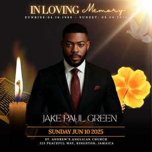 Elegant Funeral Invitation Template Black| Memorial Announcement Flyer | Funeral Invitation for men| Funeral Invitation | Funeral Invite