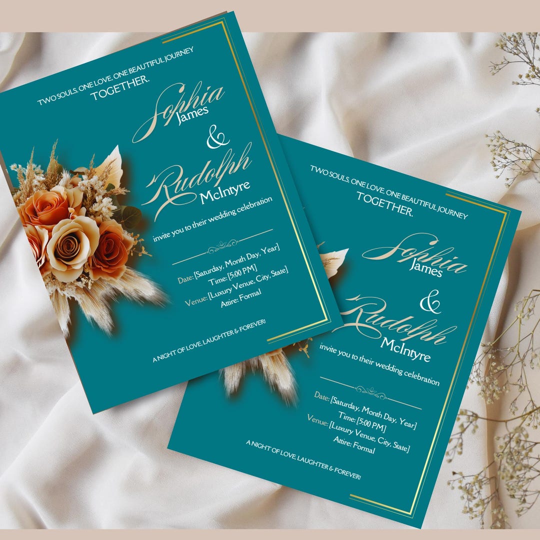 Deep Teal Wedding Invitation Template| Wedding Invitation Template ...