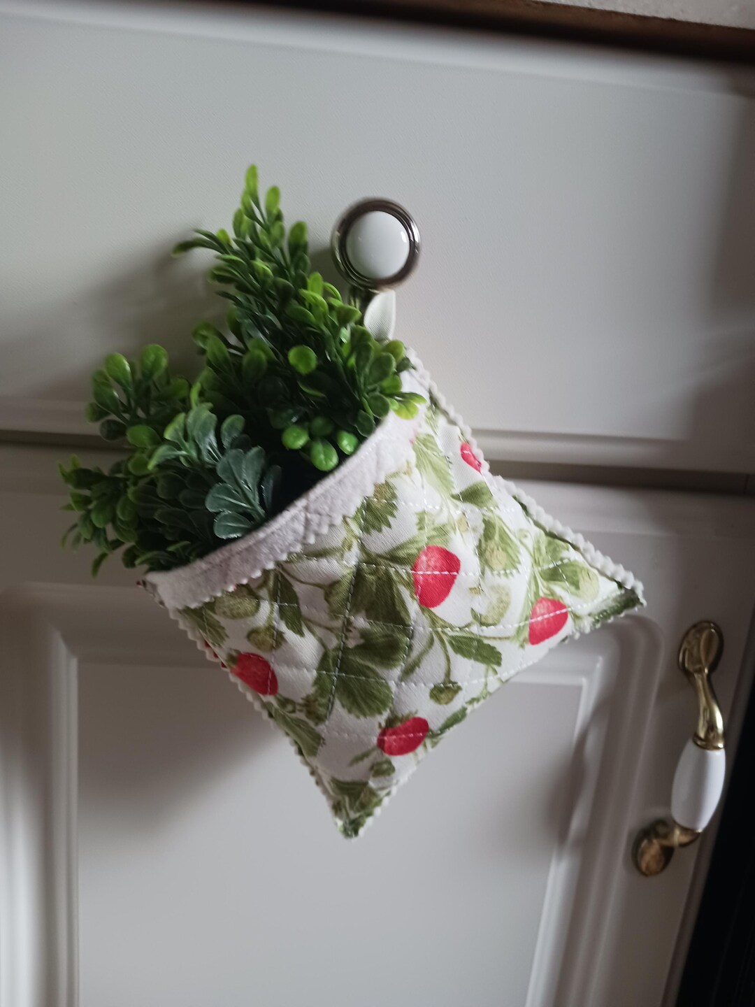 Custom Made Boxwood Filled Strawberries Quilted Peg Rail Hanger Tiered ...