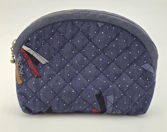 Handgemachte Marine Gesteppte Kosmetiktasche, Patchwork Reisebeutel