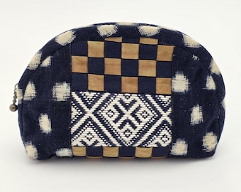 Indigo Gesteppte Kosmetiktasche, Handgemachte Patchwork Make-up Tasche
