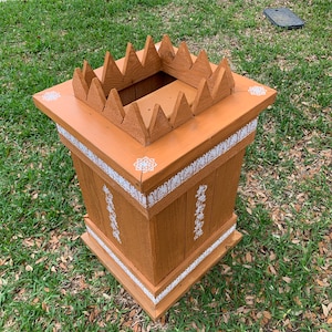 Free Shipping Handcrafted Wooden Tulsi Pot, Vrindavana Planter 20x21x34”, Indoor Outdoor Holy Basil Container, Pooja Decor