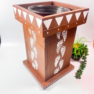Handmade Wooden Tulsi Pot: Sacred Holy Basil Plant Container (W7.5&quot; x L7.5&quot; x H11&quot;)