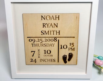 Personalisierter Baby-Stats-Andenken-Rahmen - Kundenspezifischer Neugeborenen-Ankündigungsrahmen, Babypartygeschenk, Kinderzimmer-Dekor, neues Babygeschenk