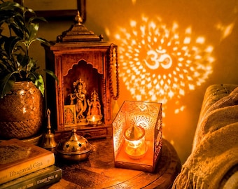 Handcrafted Wooden Om Diya Holder Hindu Mandir Decor Diwali Gift