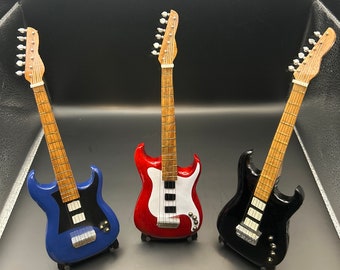 Miniature Guitar, 9.5" Miniature Replica Guitar Model in three colors - ACDC Mini Guitars for Desks - Hand Painted SG Guitar, Wood.