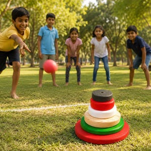 Lagori Game (Seven Stones) Traditional Indian Outdoor Wooden Blocks Set