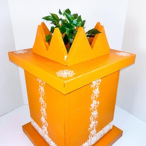 Free Shipping Handcrafted Wooden Tulsi Pot, Vrindavana Planter W15 x L16 x H22”, Indoor Outdoor Holy Basil Container, Pooja Decor