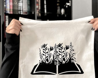 Borsa in tela per libri di fiori selvatici, borsa in tela per libri floreali, borsa in tela di cotone, accessorio per libri floreali, borsa in tela per amante dei libri, carino Goth