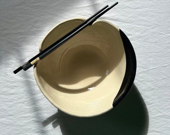 Handmade Ceramic Ramen Bowl with Chopstick Holder