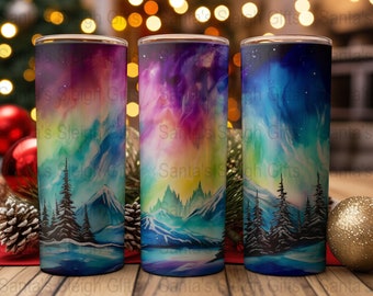 3D Polarlichter 20 oz Skinny Becher Sublimation Design, gerade & konische Becher Wrap, Becher PNG, Instant Download