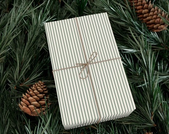 Vintage Sage Green Pinstripe Christmas Wrapping Paper, Christmas Wrapping Paper, Holiday Gift Wrap Papers, Eco-Friendly Paper