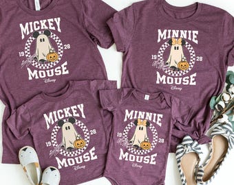 Retro Mickey Minnie Halloween Couple Shirts, Mickey Ghost Shirt, Minnie Ghost Shirt, Spooky Season Shirt, 2025 Disney Halloween Shirts,