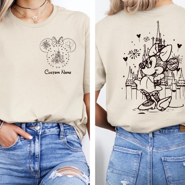 Custom Disney Shirt Matching Family Disney T-shirts Retro Mickey Minnie Happiest Place One Earth Matching Disney World Family Trip Shirt