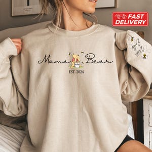 Custom Mama Bear Sweatshirt, Mama Est with Kid Name on Sleeve Sweatshirt, Personalized Mom Sweatshirt, Custom Christmas Sweatshirt, New Mom