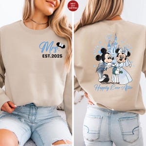 Disney Mrs And Mr Sweatshirt, Mickey Minnie Couple Happy Ever After Tee, Disney Wedding Hoodie, Just Married Honeymoon Matching Sweatshirt