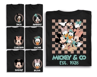 Retro Custom Mickey & Friends Shirt, Disney Vacation Shirt, Checkered Magic Kingdom Family Matching Trip Tee, WDW Front Back Custom Shirt