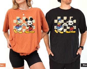 Retro Checkered Donald And Mickey  T-Shirt, Disney Friends Shirt, Mickey Mouse And Donald Duck Kids Shirt, Best Friends Shirt