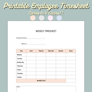 Stundenzettel zum ausdrucken | Wöchentliche Time Tracker Vorlage | Blau Grau Orange Pink Stundenzettel | Logbuch | PDF Digitaler Download Zeitkarte