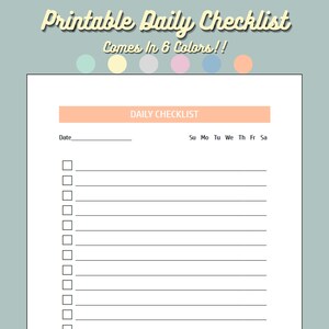 Printable Daily Checklist Chores Template Blue Gray Orange Pink Tan ...
