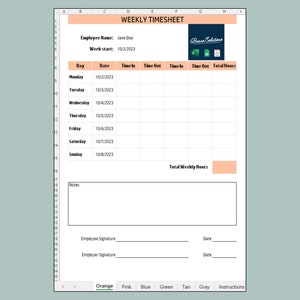 Total Week Timesheet Weekly Employee Timesheet | Editable Time Sheet Template | Personal ...