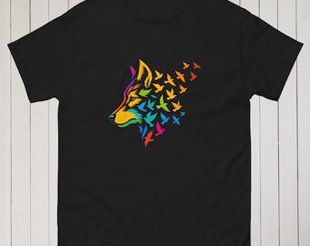 Rainbow Wolf & Birds T-Shirt - Classic Unisex T-Shirt
