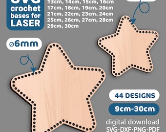 Star Crochet Bases for Laser Cutting (SVG), Basket Bottom Laser Files Stars