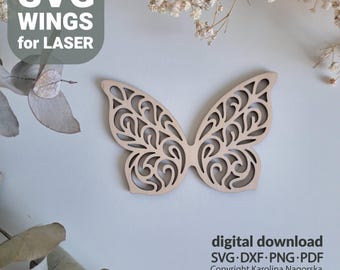 Alas de mariposa cortadas con láser SVG: Plantilla de ángel de macramé (Descarga digital)