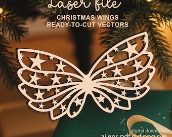 Archivo de corte láser para alas de ángel de macramé navideñas, archivo SVG para máquina de ahorro de alas de ángel