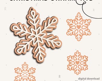 Archivos de corte láser 3D Adornos navideños de copos de nieve, decoración festiva SVG, DXF, AI