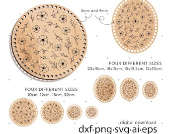 Laser Cut Crochet Basket Bases, Round and Oval Flower Design (Digital Download)