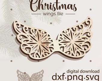 Archivo de corte láser para alas de ángel de macramé navideñas, archivo SVG para máquina de ahorro de alas de ángel
