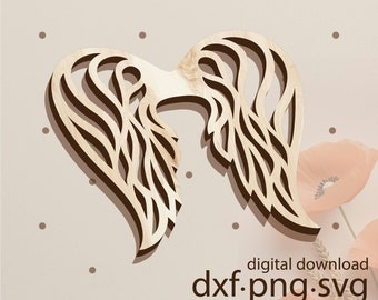 Laser Cut Angel Wings File: Openwork Plywood Design (SVG, DXF, PNG)